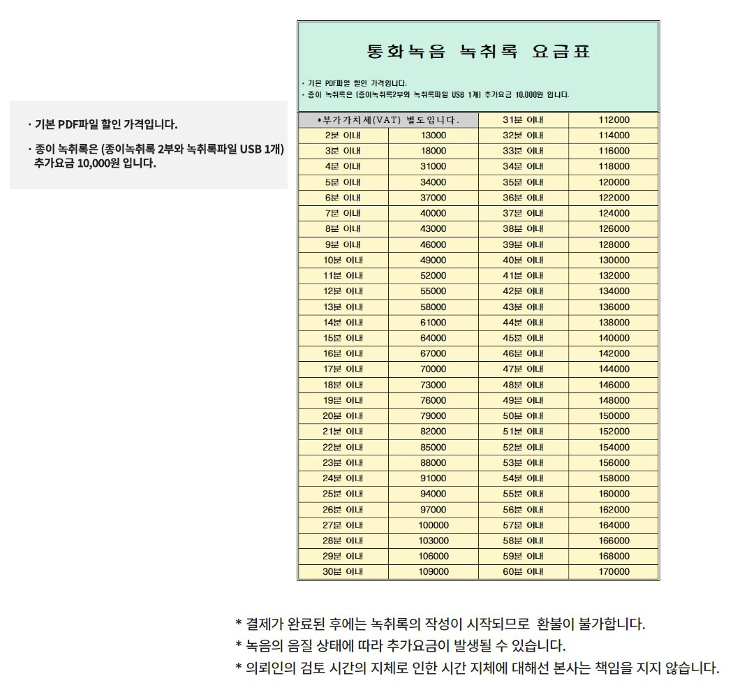녹취록 요금안내